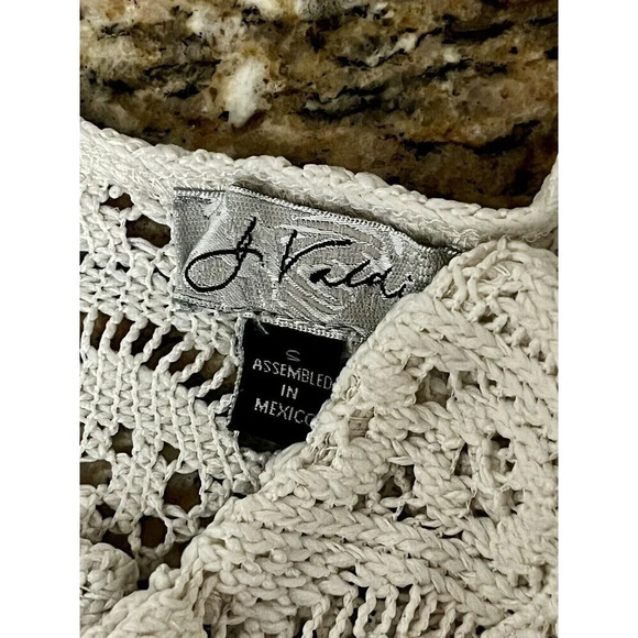 J Valdi White Crochet 90s Vintage Beach Coverup Pullover Mini Dress Sheer Tunic - Picture 8 of 9